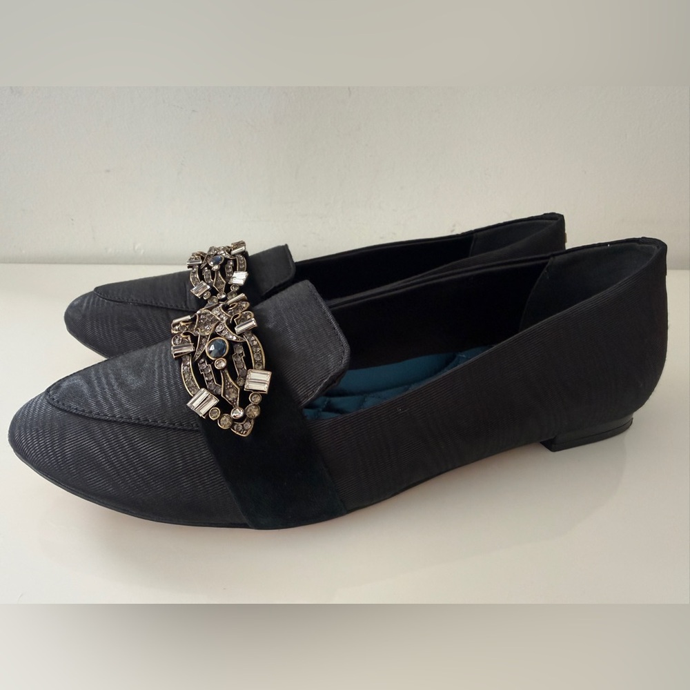 BIRDIES Jeweled Loafers Shoes Black Satin Size 9 - Picture 4 of 5